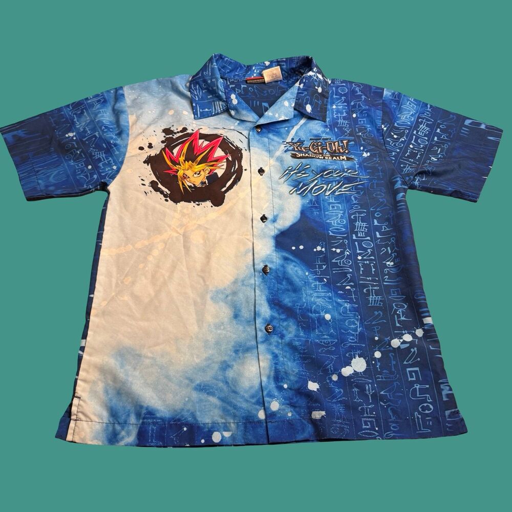 Yu-Gi-Oh! Enter The Shadow Realm Youth XL Blue Button Shirt Anime Manga Vintage
